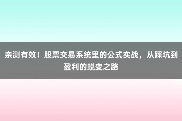 亲测有效！股票交易系统里的公式实战，从踩坑到盈利的蜕变之路