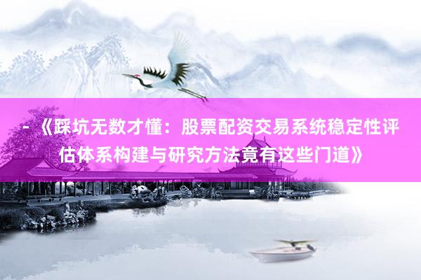 - 《踩坑无数才懂：股票配资交易系统稳定性评估体系构建与研究方法竟有这些门道》