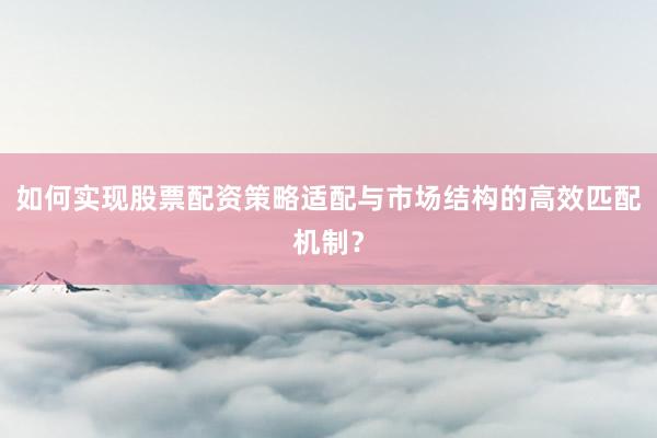 如何实现股票配资策略适配与市场结构的高效匹配机制？