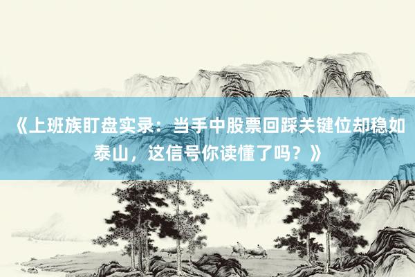 《上班族盯盘实录:当手中股票回踩关键位却稳如泰山,这信号你读懂了吗?》