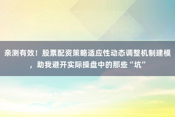 亲测有效！股票配资策略适应性动态调整机制建模，助我避开实际操盘中的那些“坑”