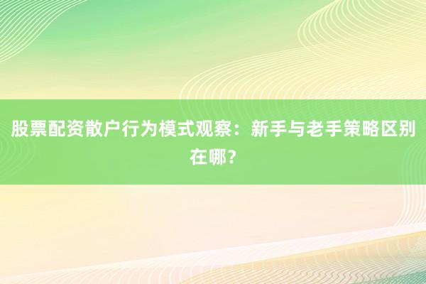 股票配资散户行为模式观察：新手与老手策略区别在哪？