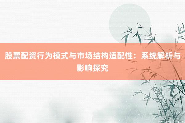 股票配资行为模式与市场结构适配性：系统解析与影响探究