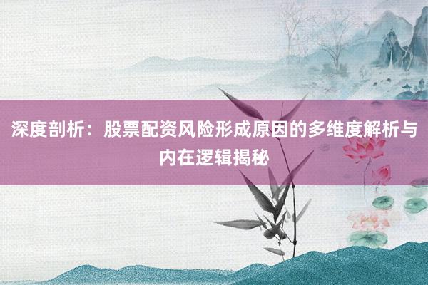 深度剖析：股票配资风险形成原因的多维度解析与内在逻辑揭秘