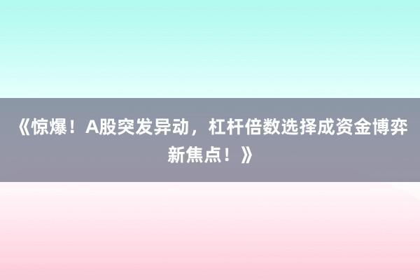 《惊爆！A股突发异动，杠杆倍数选择成资金博弈新焦点！》