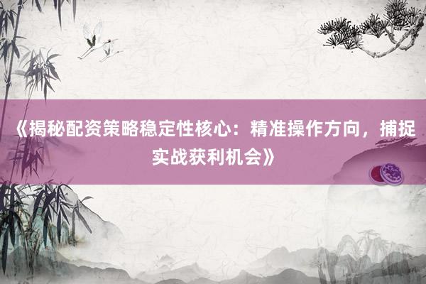 《揭秘配资策略稳定性核心：精准操作方向，捕捉实战获利机会》