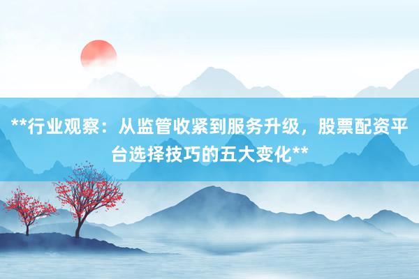**行业观察：从监管收紧到服务升级，股票配资平台选择技巧的五大变化**