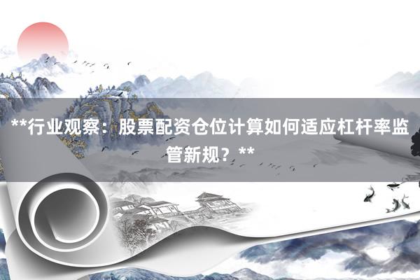 **行业观察：股票配资仓位计算如何适应杠杆率监管新规？**