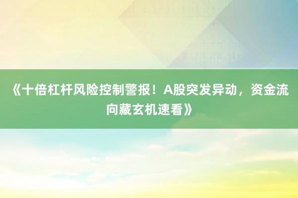 《十倍杠杆风险控制警报！A股突发异动，资金流向藏玄机速看》