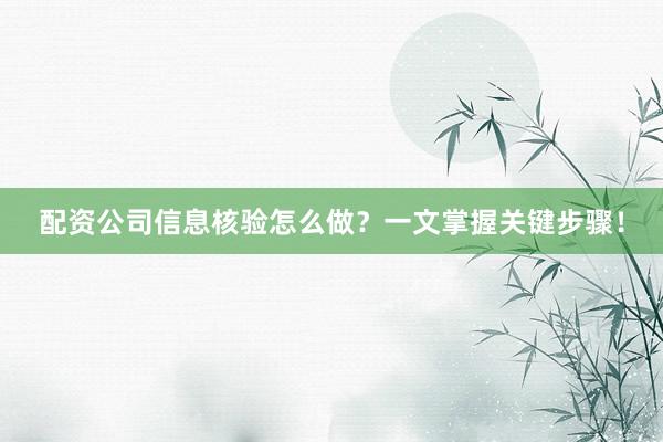 配资公司信息核验怎么做？一文掌握关键步骤！